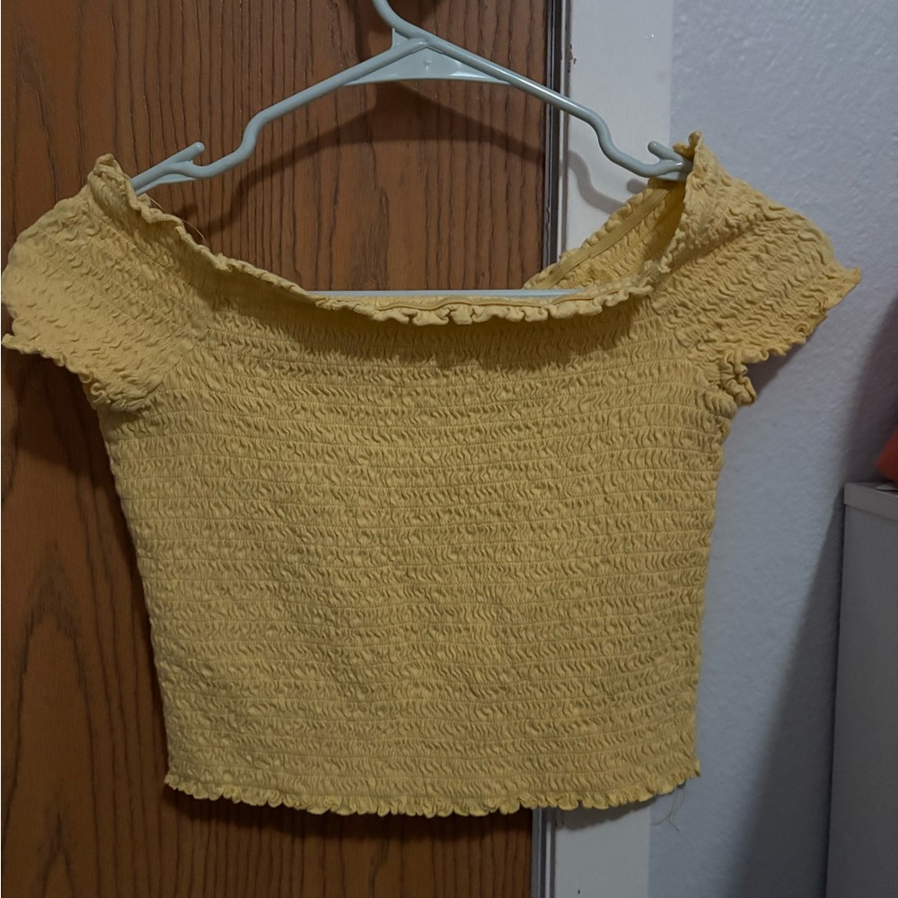 SO Mustard Smocked Crop Top